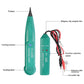Teal cable tracker tester with probe tip, speaker grille, and function switch