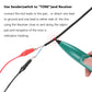 Teal cable tracker tester probe with connected red/black test leads on cable line