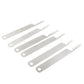 Set of six metal lock opener bars with toothed ends and attachment holes