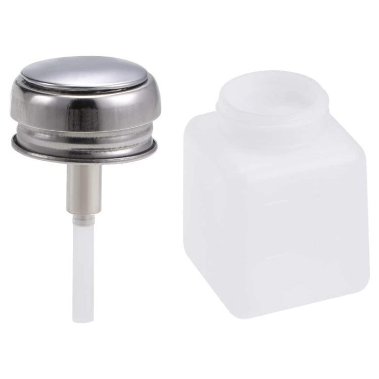 100ml push-down dispenser bottle with white body, silver top, and nozzle tube