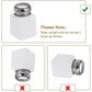 White push-down dispenser bottle with silver cap, shown in upright use