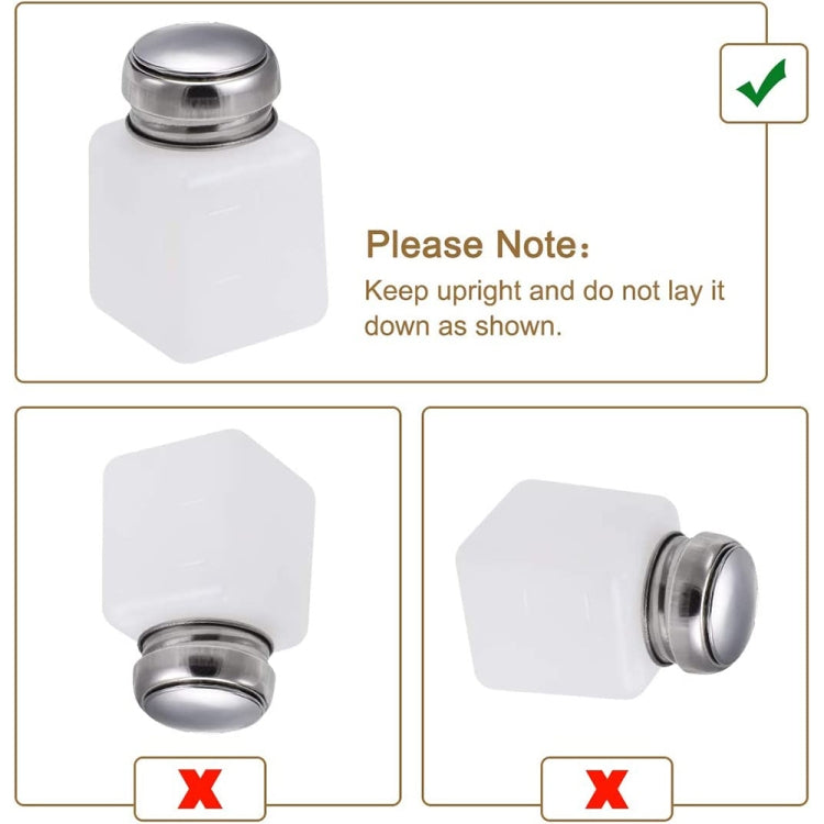 White push-down dispenser bottle with silver cap, shown in upright use