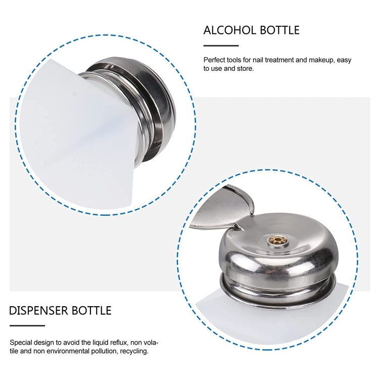 White alcohol dispenser bottle with silver push-down nozzle top, close-up