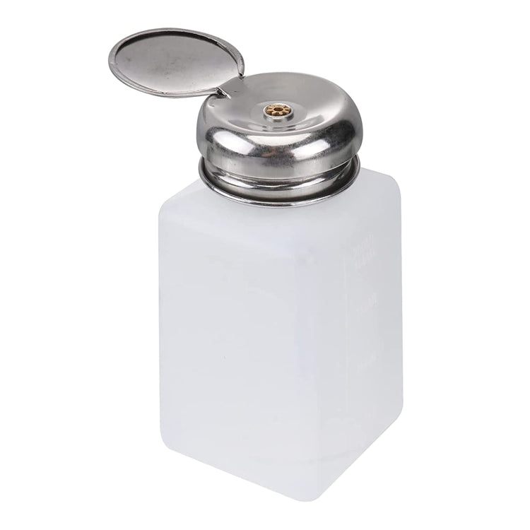 200ml alcohol dispenser bottle with push-down flip-top cap, white translucent body