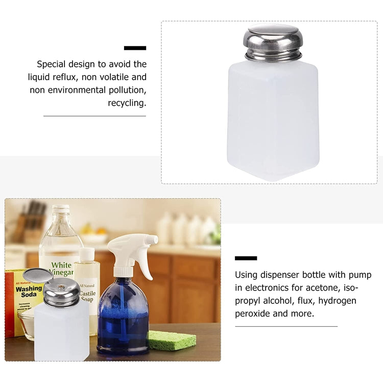 White translucent dispenser bottle with silver push-down flip-top cap and round top opening