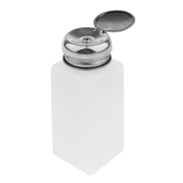 White liquid dispenser bottle with silver push-down pump cap, 250ml