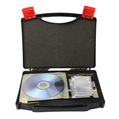 Foil tools case open with CD and accessory sleeves inside