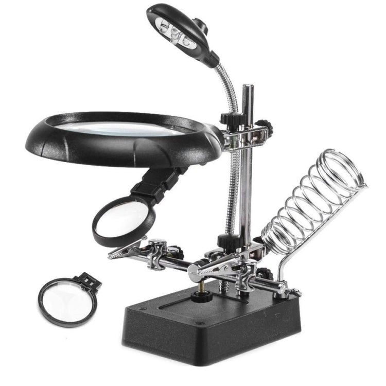 LED magnifier soldering stand with flexible gooseneck and dual lenses