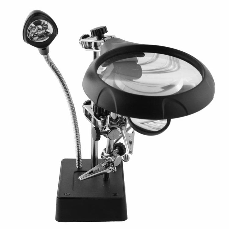 LED ring magnifier on soldering stand with black base and flexible neck