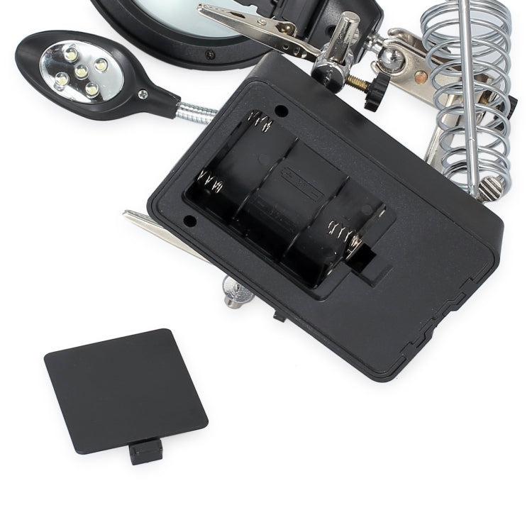 Black battery holder with terminals for LED magnifier soldering stand
