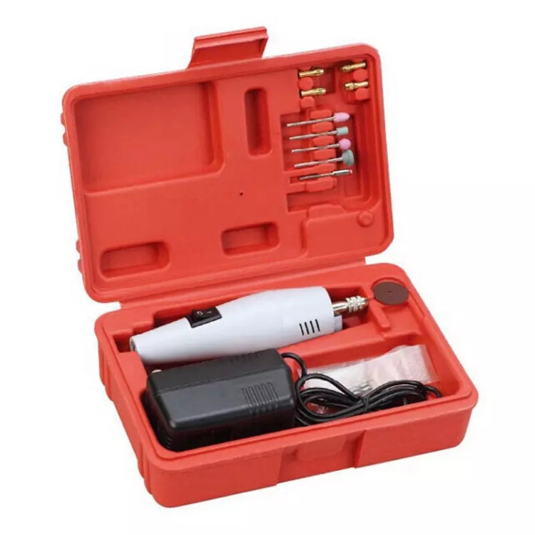 Multi-function super mini electric drill set in open red case with accessories
