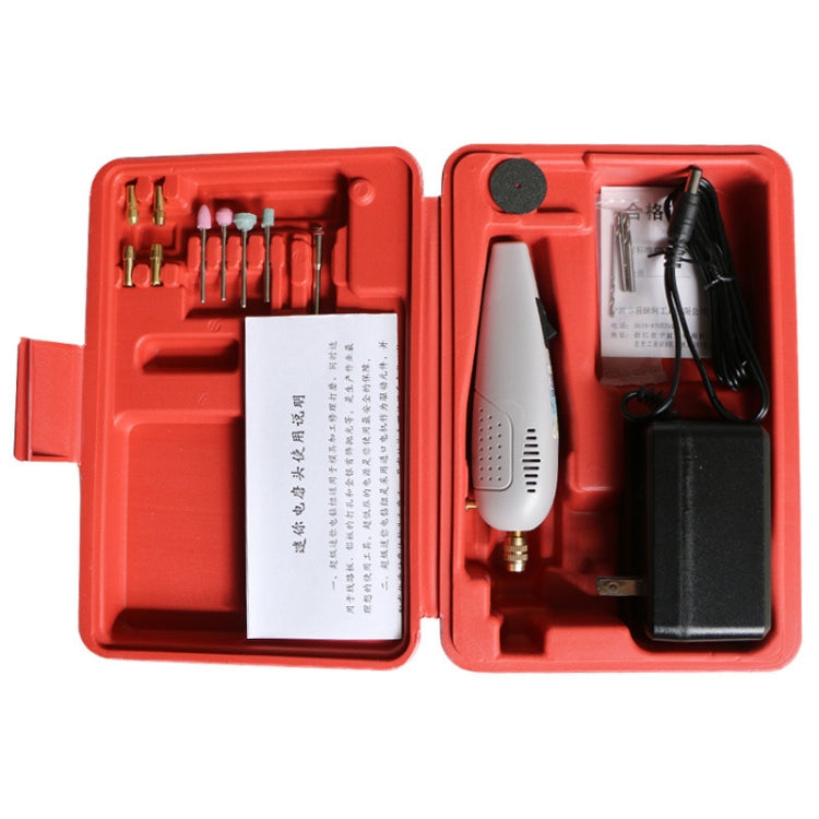 Multi-function super mini electric drill set in open red case with bit organizer and charger