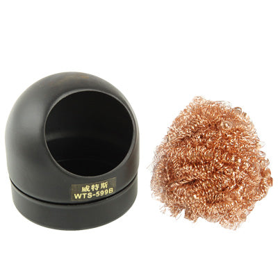Soldering iron tip cleaner base with separate copper wire cleaning pad
