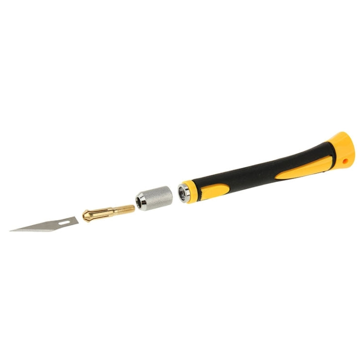 Carving knife with replaceable blade and extra insert, black and yellow handle