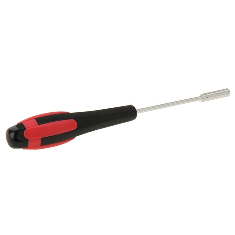 Black and red 4mm socket head screw driver with silver shaft, side view