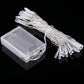 Battery-powered LED string light set with clear controller box and clear wire