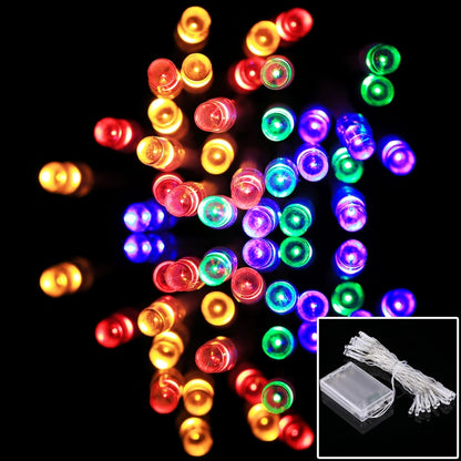RGB LED string lights with 30 glowing bulbs, colorful round light heads on a wire