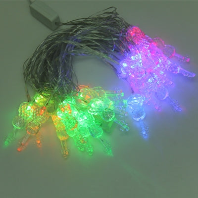 Illuminated 30-LED multi-colored light string with dangling clear bulb clusters