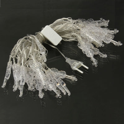 30-LED light string with clear bulbs and white power connector on silver wire