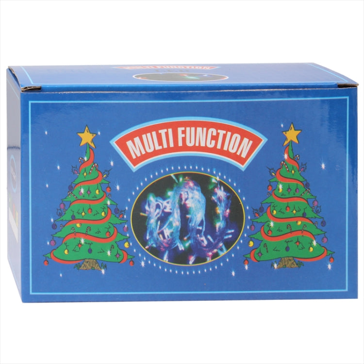 Retail box for 30-LED multi-colored light string, 'MULTIFUNCTION' on blue packaging