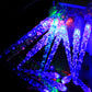 Blue LED string lights with clear bulbs along thin wire strands
