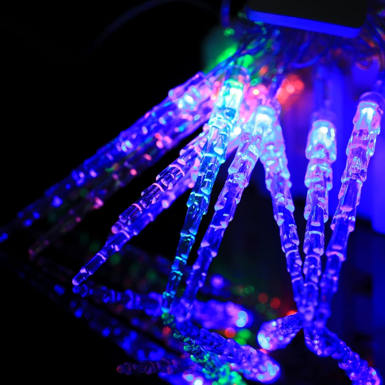 Blue LED string lights with clear bulbs along thin wire strands