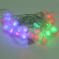 30-LED multi-colored string lights with white pom-pom bulbs glowing purple, green, and red.