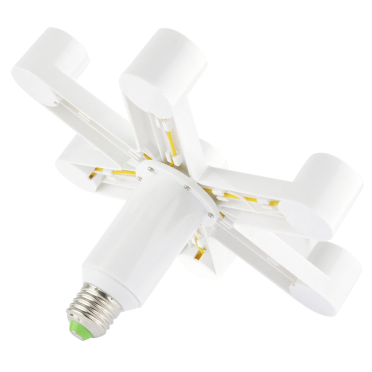 Seven-way E27 lamp holder adapter in white plastic, side view with exposed bulb thread