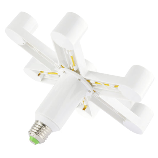 Seven-way E27 lamp holder adapter in white plastic, side view with exposed bulb thread