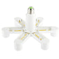 Seven-way E27 lamp holder converter, white base with central socket and green-tipped insert