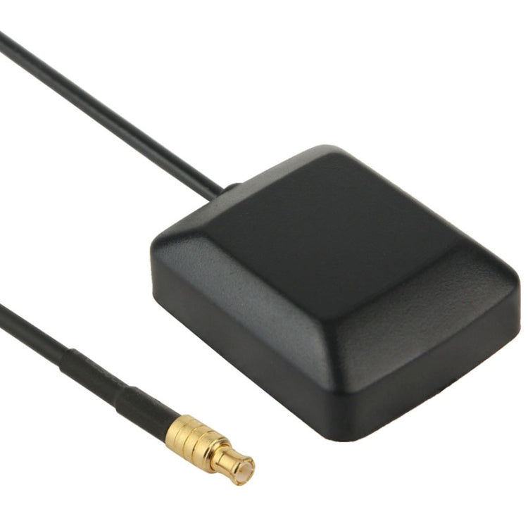 Active GPS antenna puck with black housing and gold MCX connector on black lead