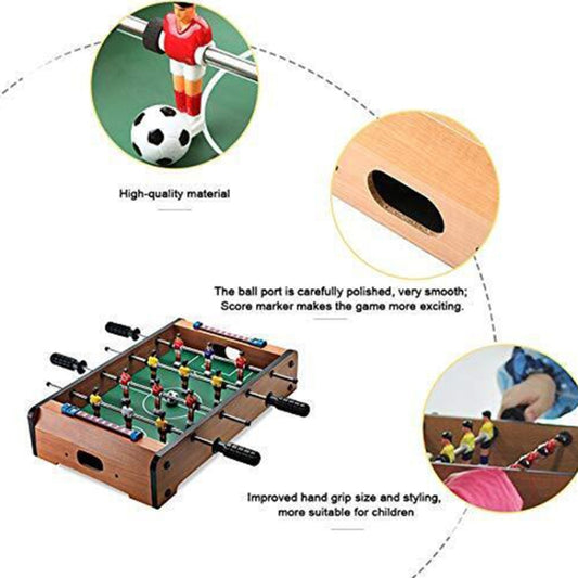 Wood tabletop football game with smooth ball and grip rods for play