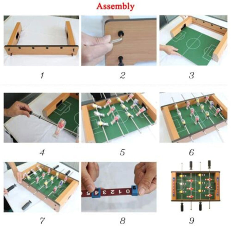 Tabletop football game assembly steps showing components and setup