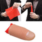 Beige finger sleeve holding red scarf, 3-piece set