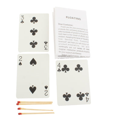Air-floating magic card set with multiple playing cards and red-tipped wooden sticks