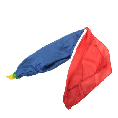 Color-changing linked silk toy with blue and red linked silk scarves