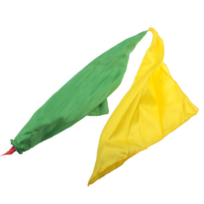 Color-changing linked silk toy with green and yellow linked silk scarves