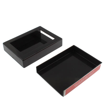 Two-piece black card box tray set with red deck box