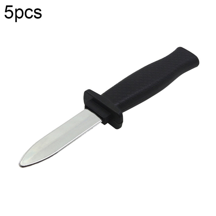 Retractable plastic gag knife with black handle and silver blade, extended
