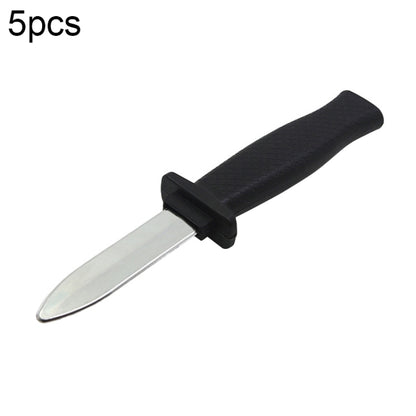 Retractable plastic gag knife with black handle and silver blade, extended