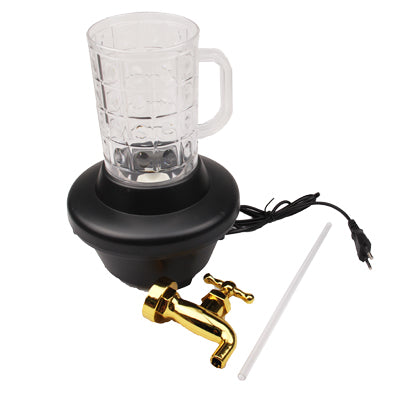 Electric water mug set with clear cup, black base, gold faucet parts, power cord