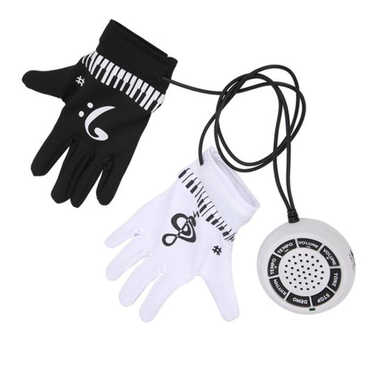 Electronic piano glove set, black and white with keyboard stripe graphics and wired control