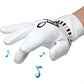 White electronic piano glove with keyboard stripe graphic and treble-note emblem