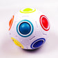 White magic ball puzzle cube with large blue and red circular window details