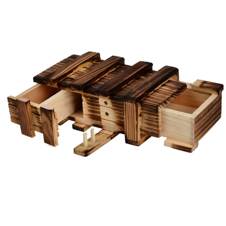 Wooden puzzle box with secret drawer, L size, open insert with small inner drawer