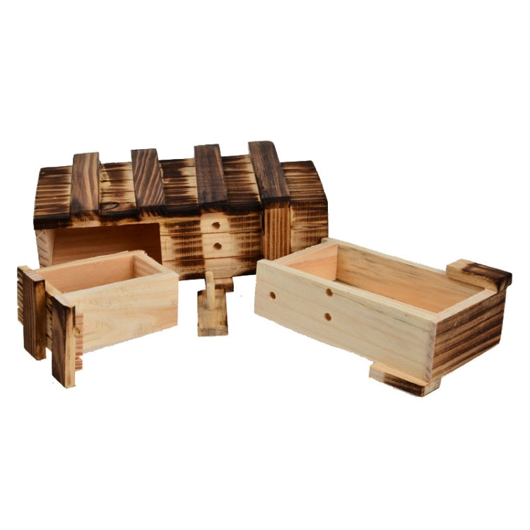 Wooden puzzle box with secret drawer, L size, two open side compartments