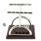 Newton's cradle balance stand with maroon base, chrome arch, and hanging steel balls