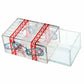 Clear magic box prop with red striped wrap and chain illustrations, side view