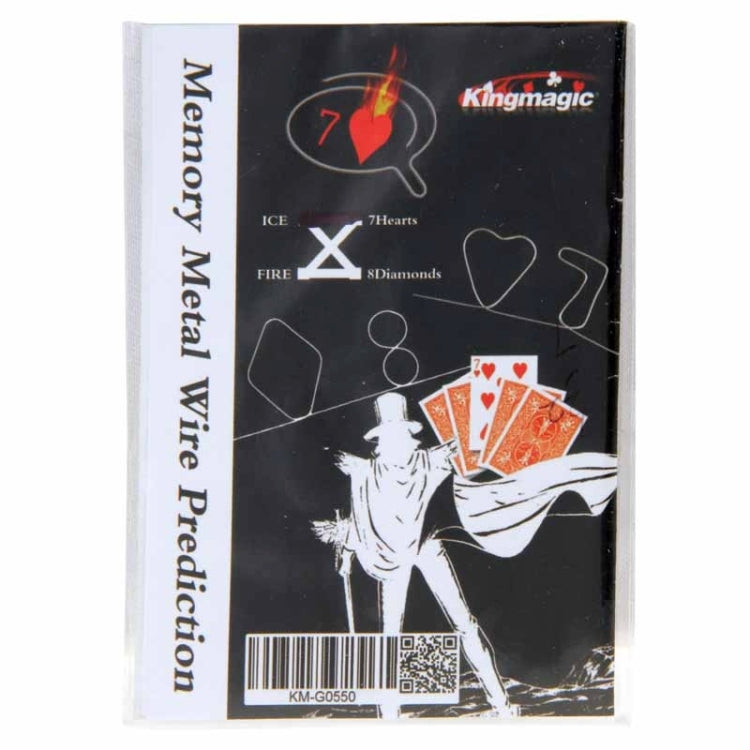 Memory metal wire prediction trick box with magician illustration and playing cards