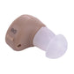 Beige in-ear canal hearing aid with long clear dome earpiece, K-80, side view